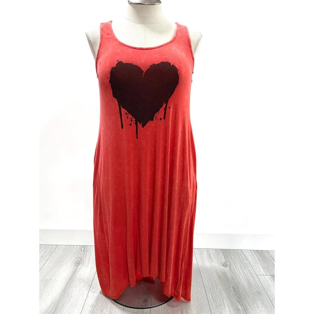 Torrid 00 (size 10) Dripping Heart Tattoo Super Soft Hi Low Hem Maxi Tank Dress